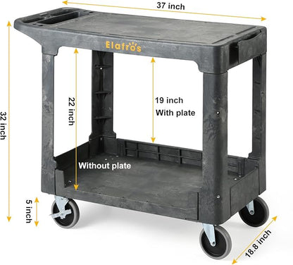 ELAFROS Heavy Duty Plastic Utility Cart Flat top 37 x 18.8 Inch - Image 2