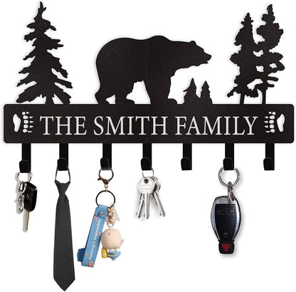 Personalized Key Holder for Wall, Custom Metal Black Bear Coat Hook Key Holder by Dyoart