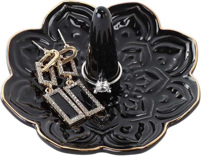 Ceramic Black Mandala Jewelry Holder Decorative Ring Holder/Trinket Tray by RUIMIC