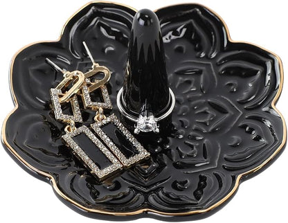 Ceramic Black Mandala Jewelry Holder Decorative Ring Holder/Trinket Tray by RUIMIC