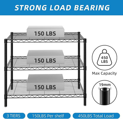 3-Shelf Adjustable Metal Shelf Wire Shelving Unit Storage Rack Display Shelf - Image 4