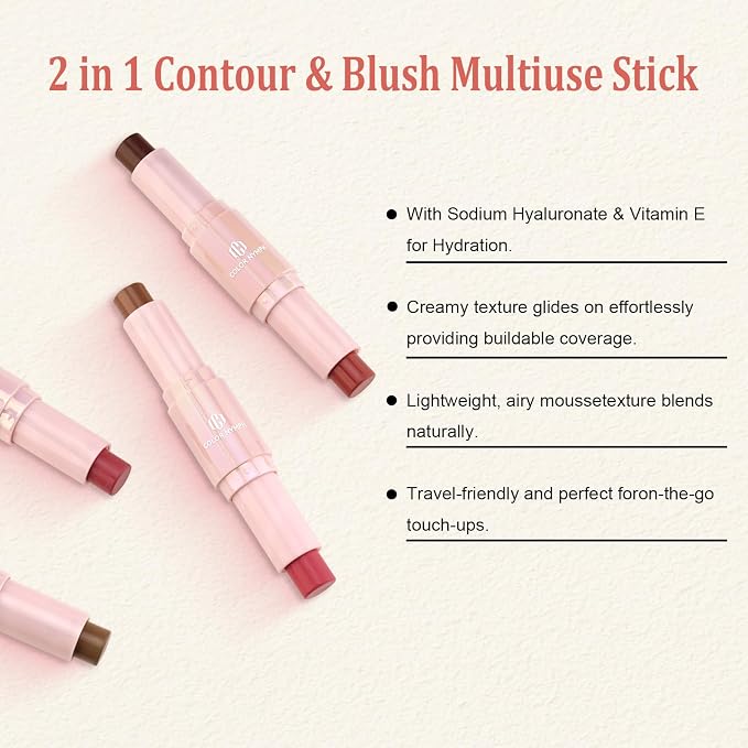 Color Nymph Cream Blush Contour Stick, Double-end Makeup Stick Multiuse Blush - Image 2
