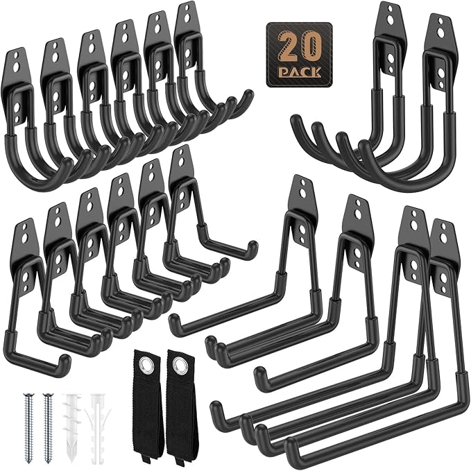 20 Pack Utility Steel Heavy Duty Wall Mount Garage Hooks, by YouthZeal