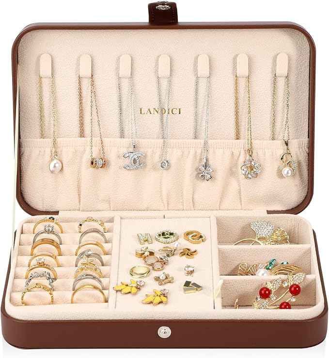 LANDICI Small Jewelry Box for Women Girls, PU Leather Travel Jewelry Case - Image 2