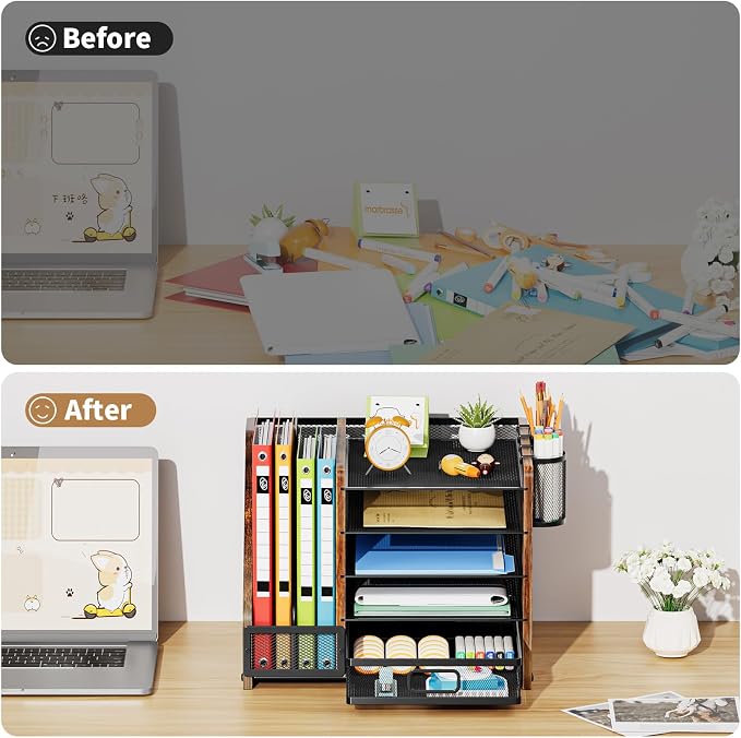 Marbrasse Desk Organizer with File Holder, 5-Tier Paper Letter Tray Organizer - Image 7