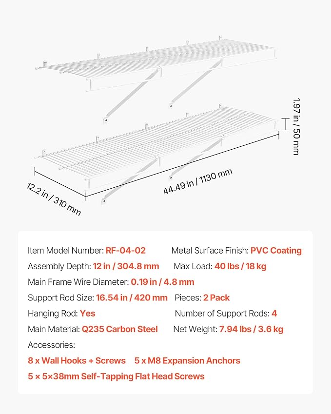 VEVOR Wire Shelf Kit, 4 ft, Wall Mounted Wire Shelves, Heavy-Duty Carbon Steel - Image 3