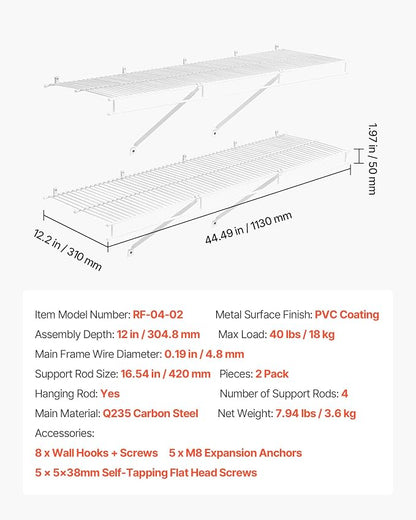 VEVOR Wire Shelf Kit, 4 ft, Wall Mounted Wire Shelves, Heavy-Duty Carbon Steel - Image 3