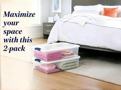Under Bed Storage Bins​ with Lids, 32 Quart Clear Plastic Stackable Tote Box - Image 2
