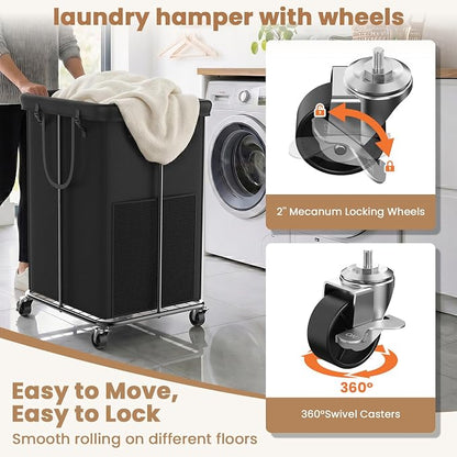 150L Large Laundry Basket with Wheels, Rolling Laundry Hamper with Removable - Image 2