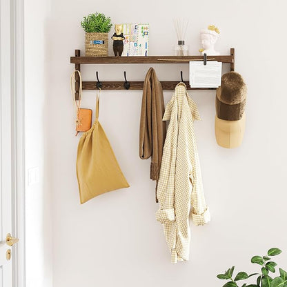 AMBIRD Wall Hooks with Shelf 28.9inch Entryway Wall Hanging Shelf, Wood Coat - Image 3
