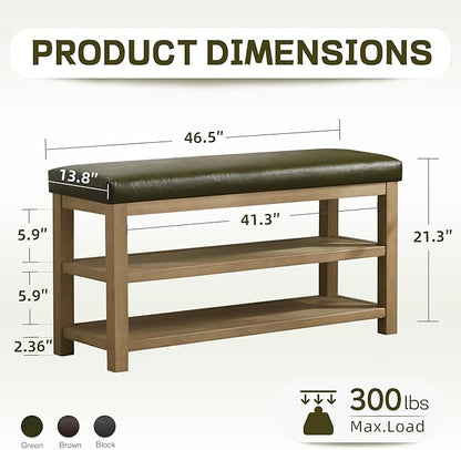 Zihanhome Shoe Rack Bench with Leather Cushion, 2 Tier Solid Wood Storage Bench - Image 2