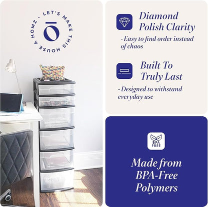 HOMZ 6 Drawer Plastic Storage & Organizer Tower | 4 Large & 2 Small Drawers | - Image 4