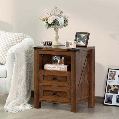 Nightstands Set of 2 with Charging Station, Farmhouse Side End Table with 2 - Image 4