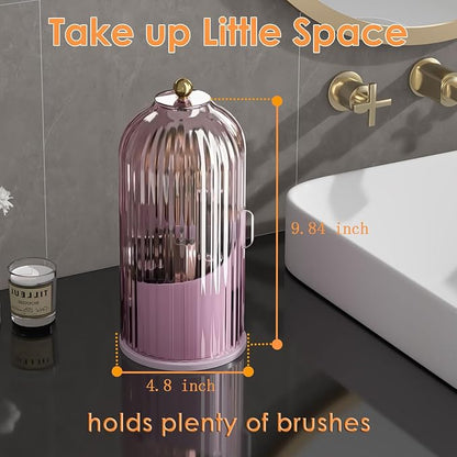 Makeup Brush Holder with Lid 360 Rotating Clear Dustproof Make Up Organizers - Image 6