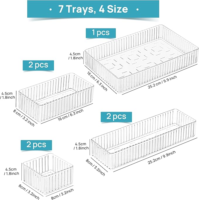 Vtopmart 7 PCS Clear Drawer Organizers Bins, 4-Size Stackable Makeup and Vanity - Image 7