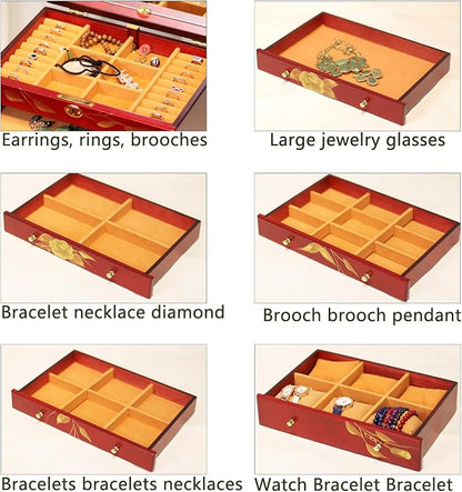 Hand-drawn rose wood jewelry box 6-Layer Jewelry Organizer - Image 6