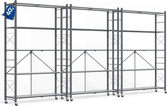 ALANNG 40" W Foldable 5-Tier Storage Shelves on Wheels Adjustable | Removable by ALANNG