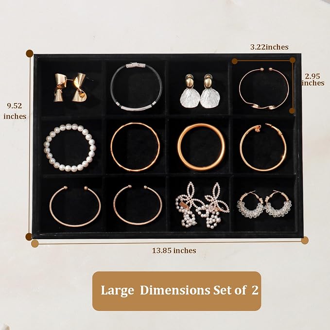 Large Velvet Jewelry Tray 2 Pack Stackable Jewelry Display Drawer Inserts Trays - Image 4