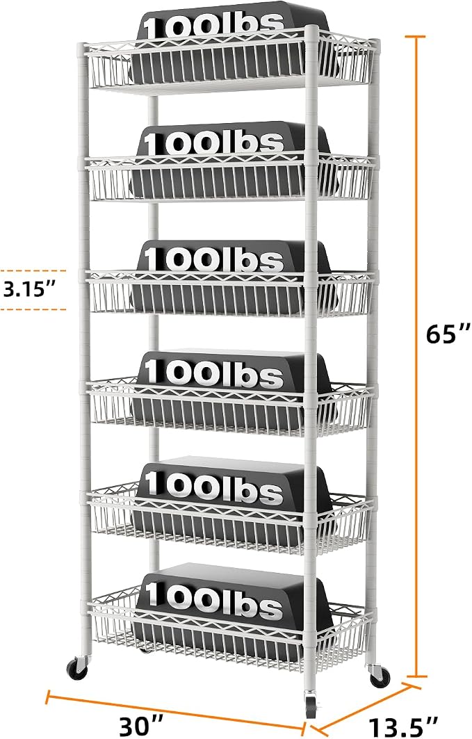SINGAYE 6 Tier Big Basket Shelf Wire Shelving Unit Adjustable Storage Shelves - Image 3