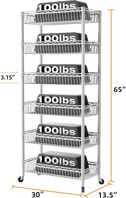SINGAYE 6 Tier Big Basket Shelf Wire Shelving Unit Adjustable Storage Shelves - Image 3