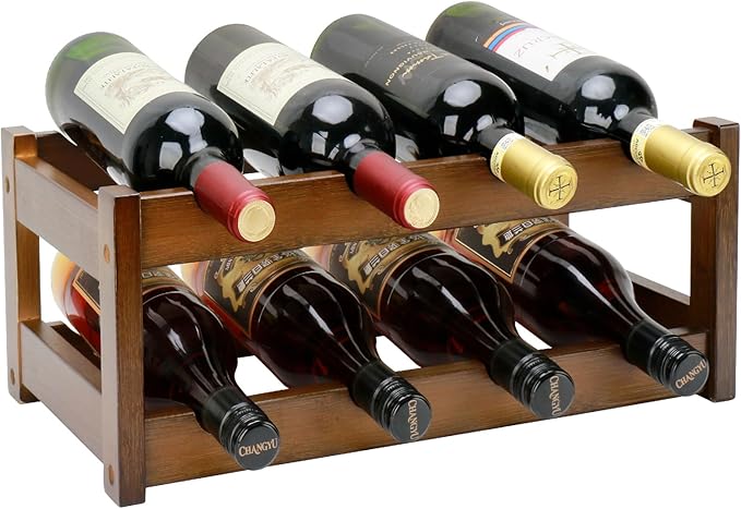 Bamboo Wine Rack, 2-Tier 8 Bottles Wine Storage Cabinet Shelf, Easy-Assembly by Thalomely