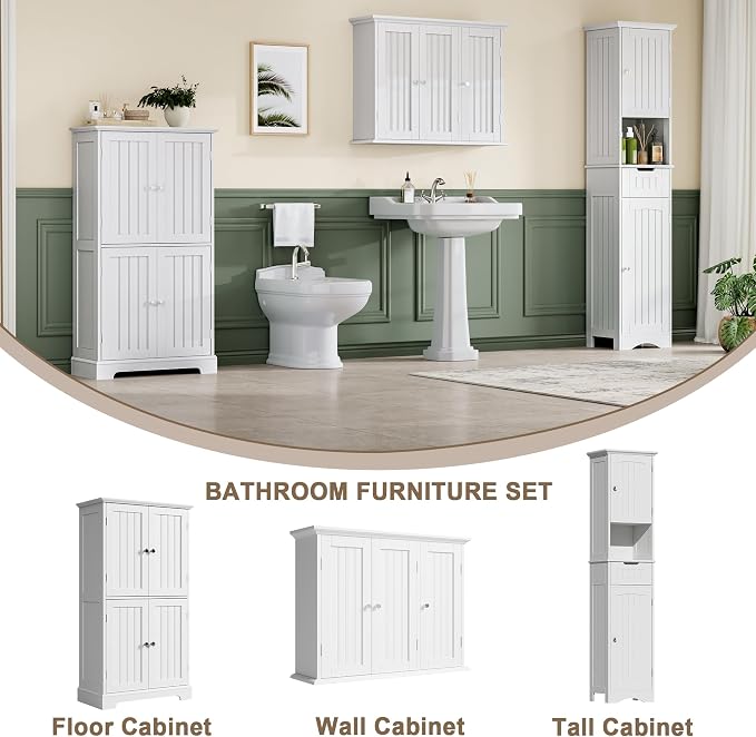 ChooChoo Laundry Cabinet with 3 Doors and Adjustable Shelves | 9.06"D x 31.1"W - Image 5