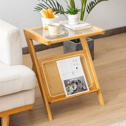 Giantex Rattan Side Table, Boho Nightstand - Image 4