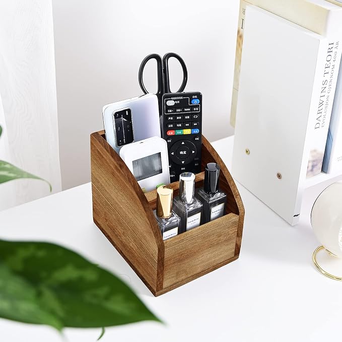 OKSQW Rustic Vintage Wooden Desk Organizer Farmhouse Wood Remote Control Caddy - Image 6