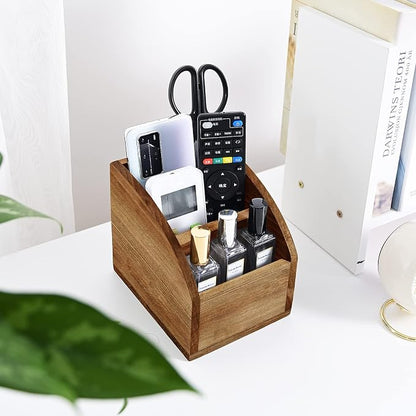 OKSQW Rustic Vintage Wooden Desk Organizer Farmhouse Wood Remote Control Caddy - Image 6