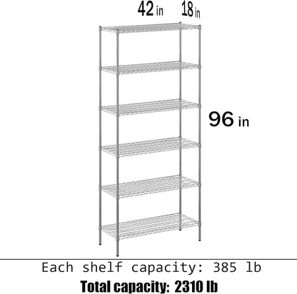 18" Deep x 42" Wide x 96" Height Wire Shelving Kit | 6-Tier |NSF Commercial - Image 3
