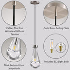 Raindrop Pendant Lights Set of 3, Modern Pendant Lights Kitchen Island 3 Pack, Brushed Nickel Island Light, Pendant Light for Bedroom Bathroom, Chandelier for Living Room Hallway