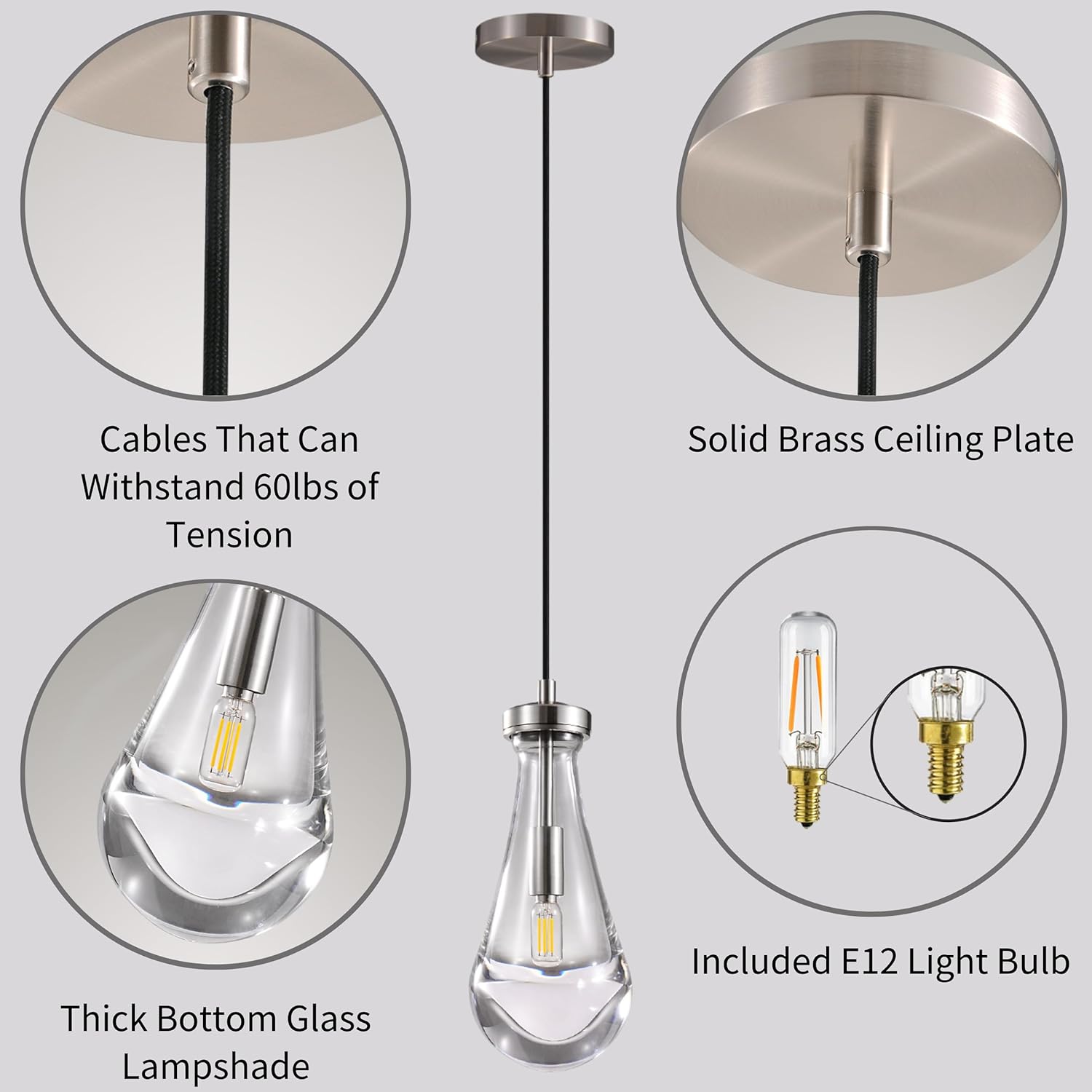 Raindrop Pendant Lights Set of 3, Modern Pendant Lights Kitchen Island 3 Pack, Brushed Nickel Island Light, Pendant Light for Bedroom Bathroom, Chandelier for Living Room Hallway