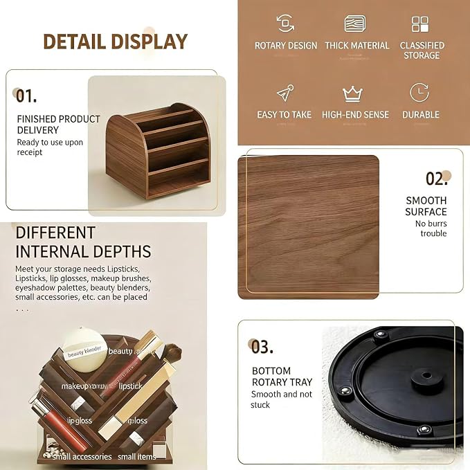 360° Rotating Lipstick Organizer, Tiered Makeup Display Stand - Image 5