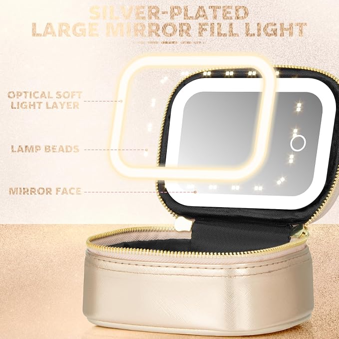 Small Makeup Bag with Led Mirror, Mini Travel Make up Bag 3 Light Modes - Image 4
