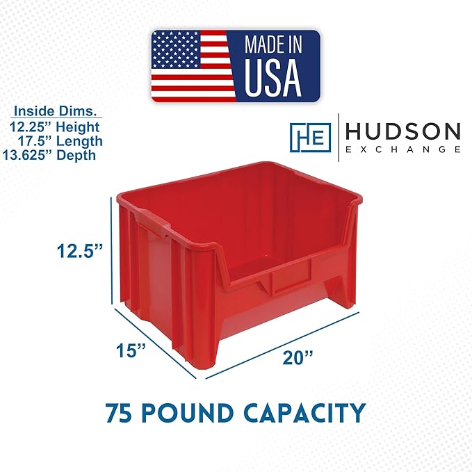Hudson Exchange 20" x 15" x 12.5" Plastic Giant Stackable Hopper Bin Container - Image 2