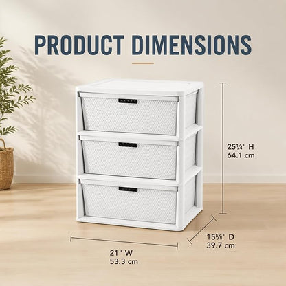 Plastic 3-Drawer Storage Tower, Decorative Cross-Weave Organizer - Image 3