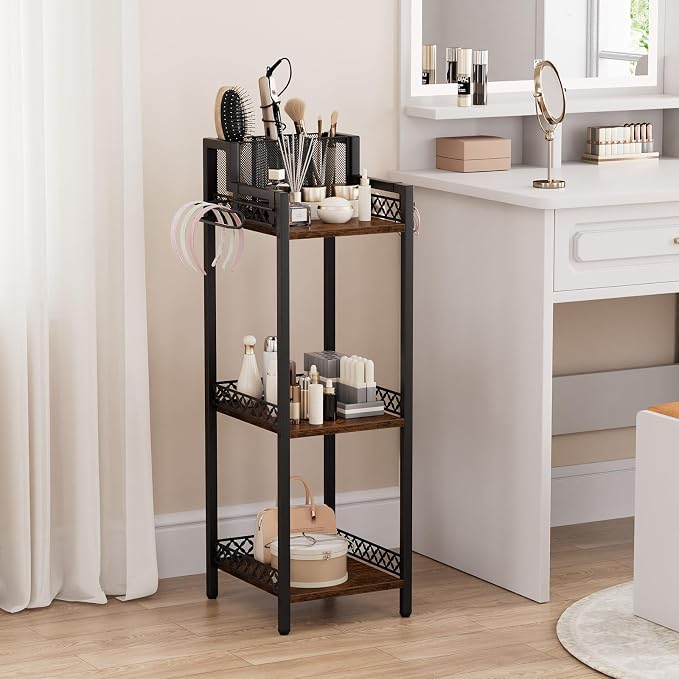Bathroom Storage Shelf Hair Dryer Holder, 3-Tier Narrow Metal Standing Rack - Image 5