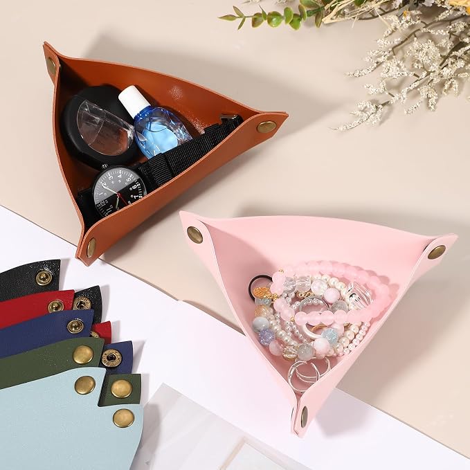 uxcell 2 Pcs Valet Tray for Women and Men, PU Leather Jewelry Tray Entryway - Image 7