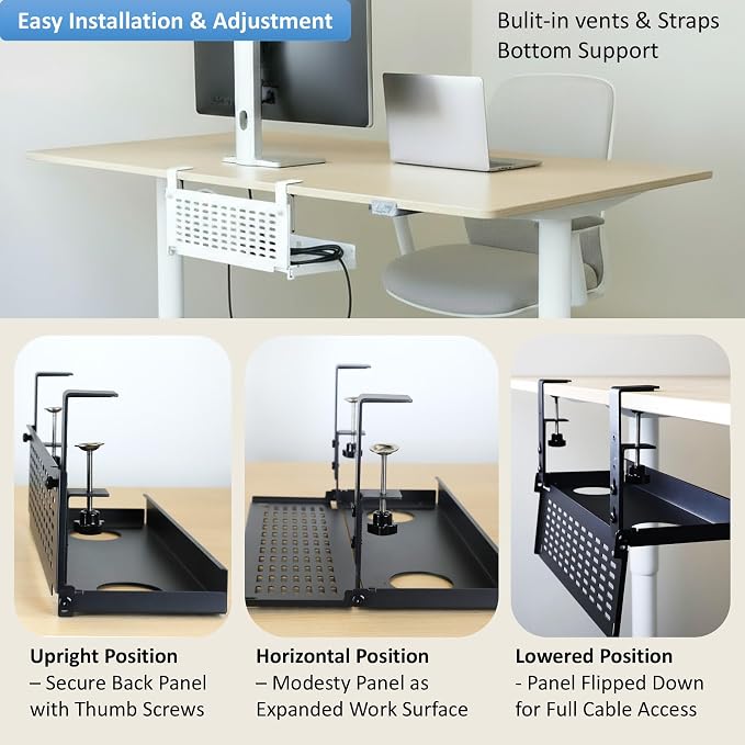 AEONS Universal Under Desk Cable Management Tray-Clamp Mount Hinged Swing - Image 5