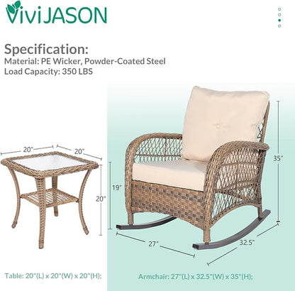 VIVIJASON 3-Piece Outdoor Conversation Bistro Set, Patio Wicker Rocking Chairs - Image 6