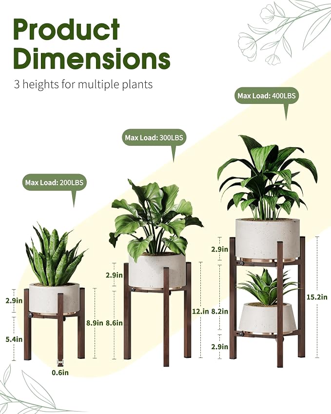 3 Pack Plant Stand Indoor Adjustable, Metal Modern Indoor Plant Stand, Heavy - Image 2