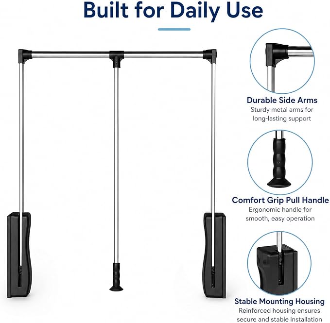 Pull Down Closet Rod 35-48 Inch Adjustable, Heavy Duty Metal Closet Hanging Rod - Image 5