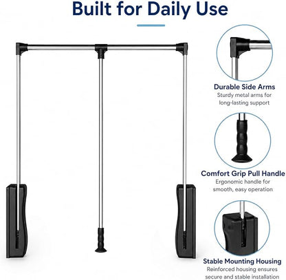 Pull Down Closet Rod 35-48 Inch Adjustable, Heavy Duty Metal Closet Hanging Rod - Image 5