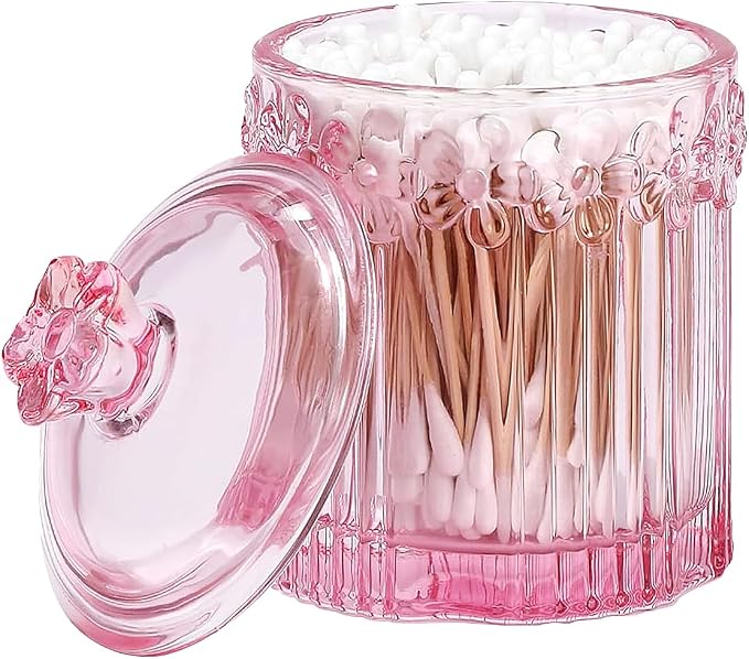 Pink Qtip Cotton Ball Hair Ties Candy Holder Makeup Storage Bathroom - Image 4
