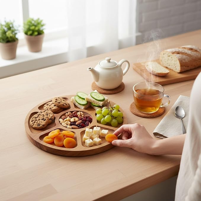 Wood Serving Tray with Compartments - Image 6