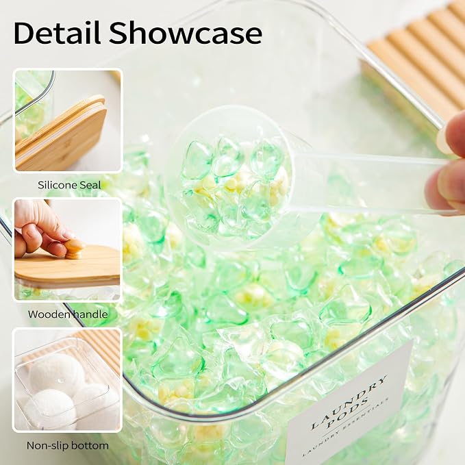 3+1 Pack Laundry Pods Container & Dryer Sheet Holder, Acrylic Square Laundry - Image 7