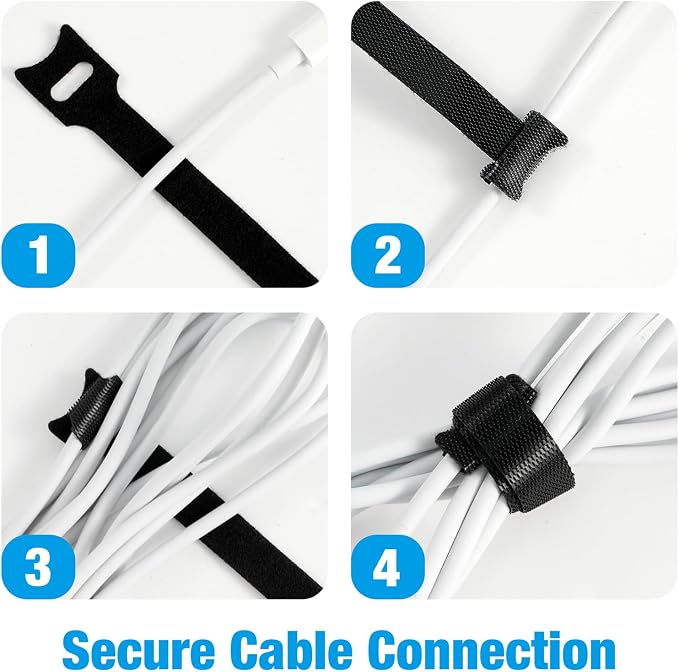 100 PCS 8-Inch Cable Ties, Reusable Cable Management, Under Desk Cord Organizer - Image 3