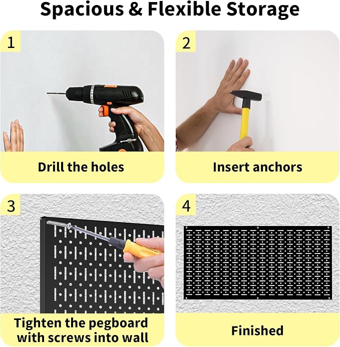 Pegboard Wall Organizer 2 PCS 32" x 16" Black Peg Board Metal Pegboard Panels - Image 7