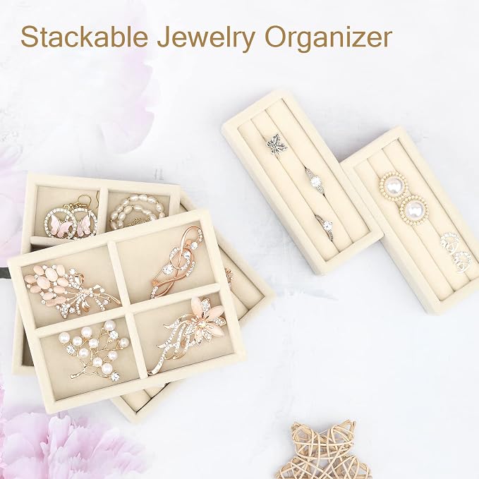 DesignSter Small Jewelry Tray-Ring Organizer 2PCS Premium Velvet Rings Earrings - Image 7