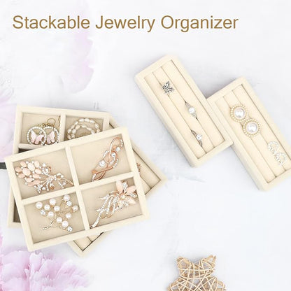 DesignSter Small Jewelry Tray-Ring Organizer 2PCS Premium Velvet Rings Earrings - Image 7